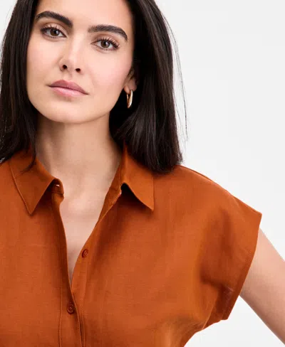 Inc International Concepts Women's Linen-blend Wrap Blouse, Exclusively At Macy's In Brown
