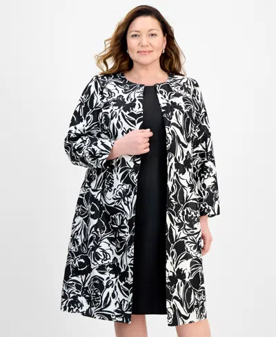 Le Suit Plus Size Floral-print Jewel-neck Jacket Topper & Plus Size Empire Seamed Dress