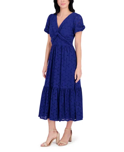 Kensie Women's Short-sleeve Eyelet Midi Dress