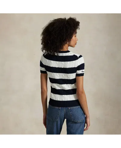 Polo Ralph Lauren Navy/white Yankees  Short Sleeve Cable Knit Sweater In Multi