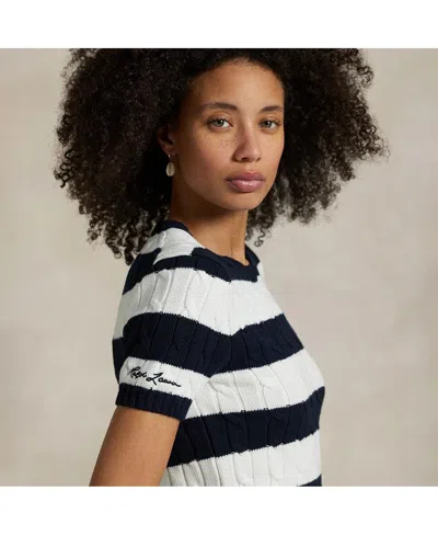 Polo Ralph Lauren Navy/white Yankees  Short Sleeve Cable Knit Sweater In Multi