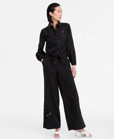 Inc International Concepts Women's Eyelet Cotton Tie-front Blouse, Exclusively At Macy's