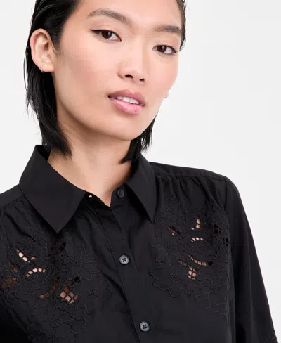 Inc International Concepts Women's Eyelet Cotton Tie-front Blouse, Exclusively At Macy's