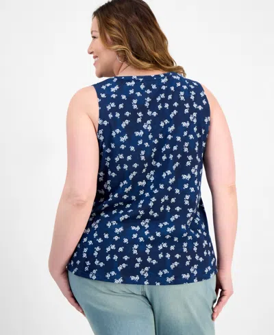 Macy's Style & Co Plus Size V-neck Printed Perfect Tank Top, Exclusively At  In Blue