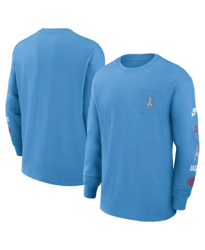 Nike Men's Light Blue Houston Oilers Rewind Heavy Max90 Pocket Long Sleeve T-shirt In Blue