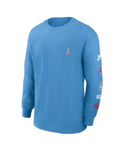 Nike Men's Light Blue Houston Oilers Rewind Heavy Max90 Pocket Long Sleeve T-shirt In Blue