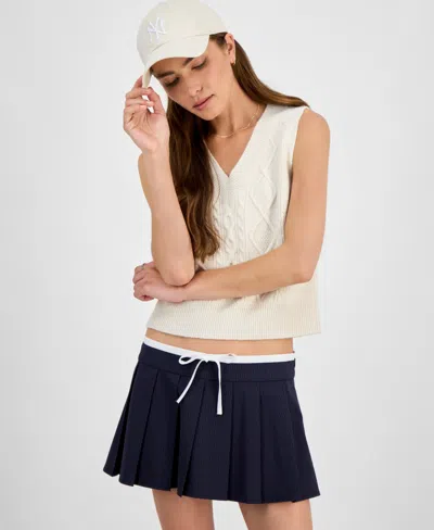 Hooked Up By Iot Juniors' Cable-knit Sweater Vest In White