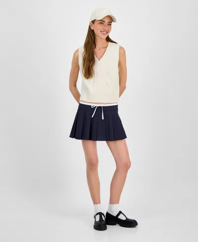 Hooked Up By Iot Juniors' Cable-knit Sweater Vest In White