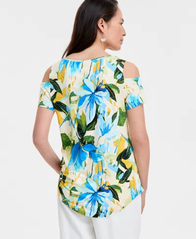 Jm Collection Women's Printed Short-sleeve Cold-shoulder Top, Created For Macy's In Multi
