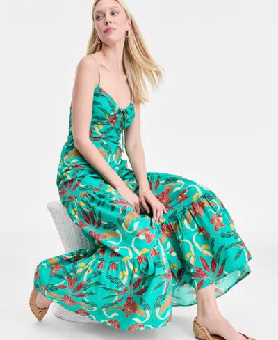 Inc International Concepts Women's Floral-print Smocked-back Tiered Cotton Maxi Dress, Exclusively At Macy's