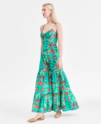 Inc International Concepts Women's Floral-print Smocked-back Tiered Cotton Maxi Dress, Exclusively At Macy's