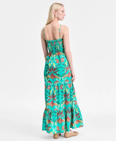 Inc International Concepts Women's Floral-print Smocked-back Tiered Cotton Maxi Dress, Exclusively At Macy's