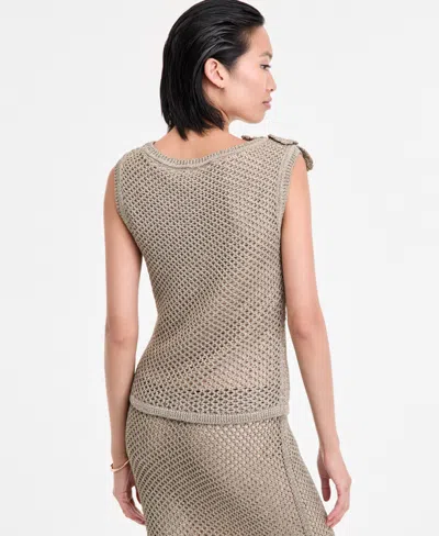 Inc International Concepts Women's Metallic-knit Floral-applique Top, Exclusively At Macy's In Gray