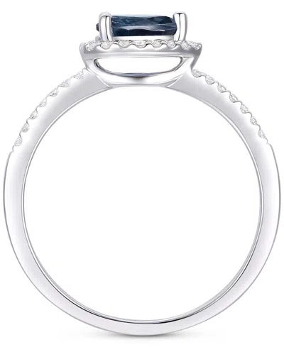 Macy's Sapphire (1/2 Ct. T.w.) & Diamond (1/6 Ct. T.w.) Pear Halo Ring In 10k White Gold