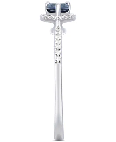 Macy's Sapphire (1/2 Ct. T.w.) & Diamond (1/6 Ct. T.w.) Pear Halo Ring In 10k White Gold