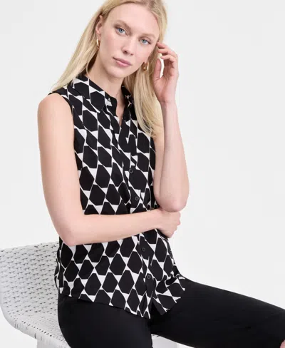 Inc International Concepts Women's Printed Sleeveless Shirt, Exclusively At Macy's In Black