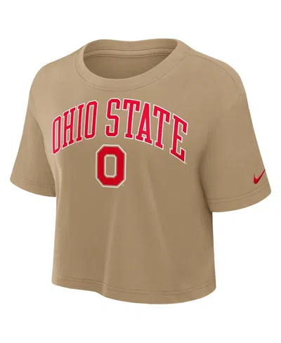 Nike Ohio State Athletic Prep Arch  Women's Dri-fit College Cropped T-shirt In Brown