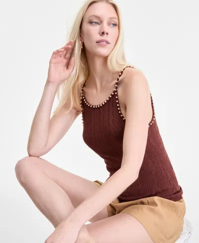 Inc International Concepts Women's Embellished Knit Camisole, Exclusively At Macy's In Brown