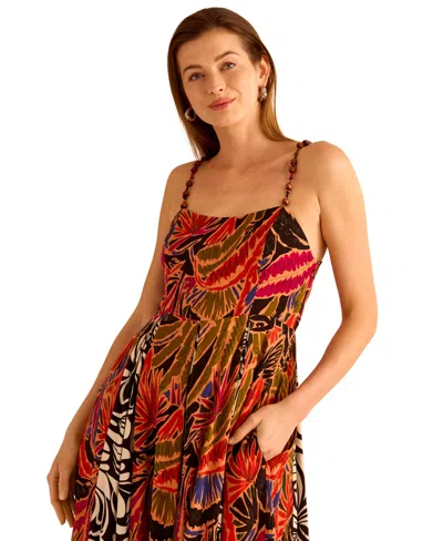 Vince Camuto Mixed Print Inverse Pleat Maxi Dress In Multi