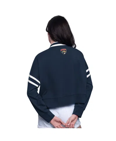 Starter Women's Navy Florida Panthers Power Play Cropped Pullover Sweatshirt