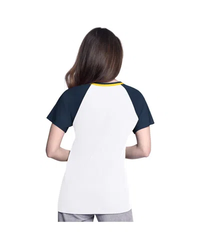 G-iii 4her By Carl Banks Women's White/navy Milwaukee Brewers Ball Park Raglan V-neck T-shirt In Neutral