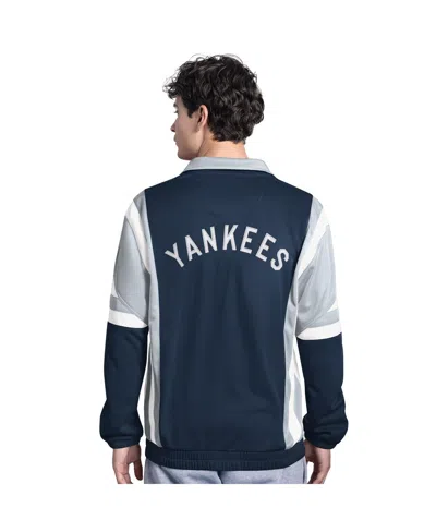 Starter Men's Navy/gray New York Yankees Contender Tricot Full-zip Track Jacket In Blue
