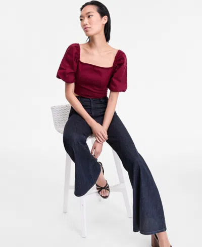 Inc International Concepts Women's Puff-sleeve Crop Top, Exclusively At Macy's In Red