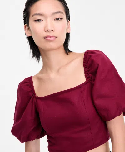 Inc International Concepts Women's Puff-sleeve Crop Top, Exclusively At Macy's In Red