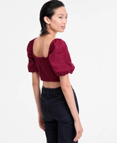 Inc International Concepts Women's Puff-sleeve Crop Top, Exclusively At Macy's In Red