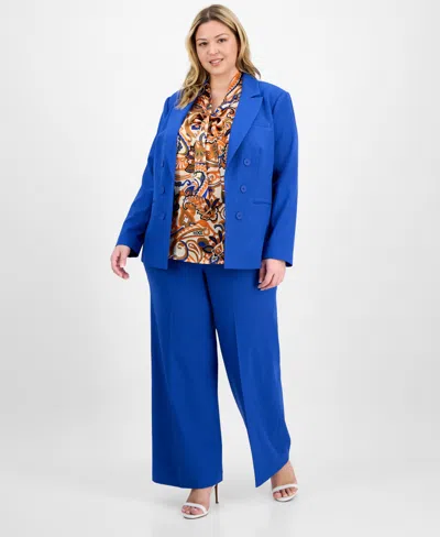 Tahari Asl Plus Size Faux Double-breasted Boyfriend Blazer In Multi