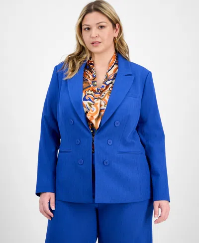 Tahari Asl Plus Size Faux Double-breasted Boyfriend Blazer In Multi