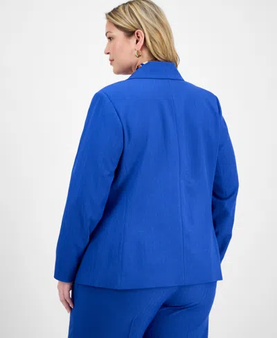 Tahari Asl Plus Size Faux Double-breasted Boyfriend Blazer In Multi