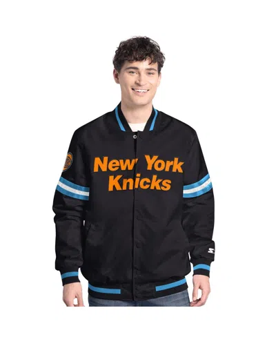 Starter Men's Black New York Knicks Scout Varsity Full-snap Jacket In Black
