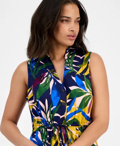 Sandra Darren Petite Printed Sleeveless Collared Shirtdress