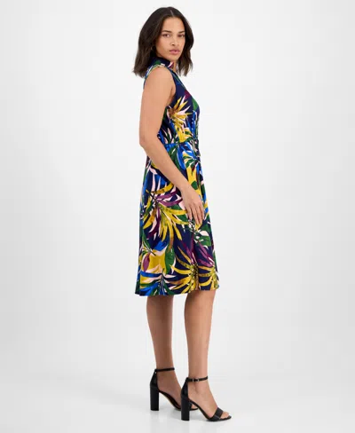 Sandra Darren Petite Printed Sleeveless Collared Shirtdress