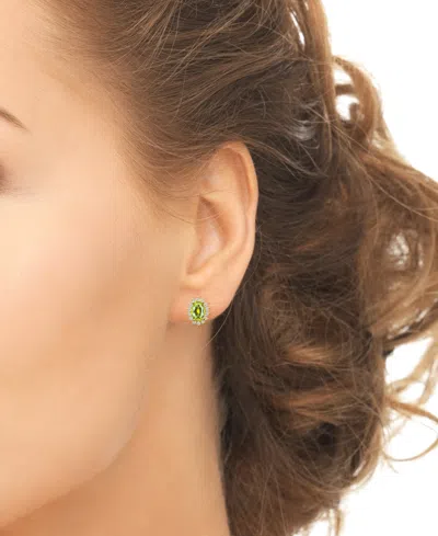 Macy's Peridot (1 Ct. T.w.) & Lab Grown White Sapphire (1/8 Ct. T.w.) Oval Stud Earrings In 14k Gold Over S
