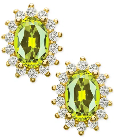 Macy's Peridot (1 Ct. T.w.) & Lab Grown White Sapphire (1/8 Ct. T.w.) Oval Stud Earrings In 14k Gold Over S