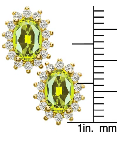Macy's Peridot (1 Ct. T.w.) & Lab Grown White Sapphire (1/8 Ct. T.w.) Oval Stud Earrings In 14k Gold Over S