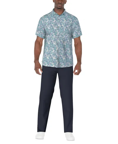 Pga Tour Men's Short Sleeve Seersucker Palm Print Golf Polo Shirt