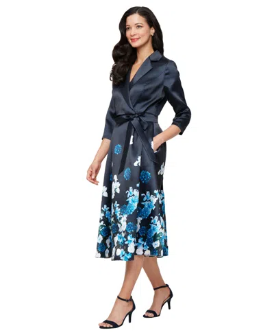 Alex Evenings Placement Print Faux Wrap Mikado Cocktail Dress In Green