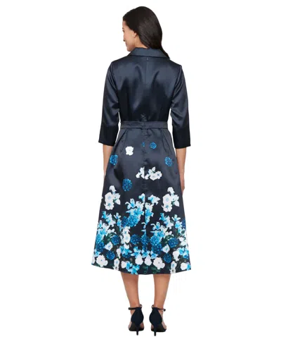 Alex Evenings Placement Print Faux Wrap Mikado Cocktail Dress In Green