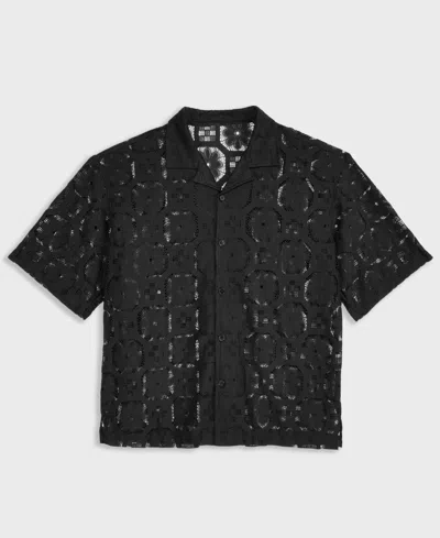 Mode Of One Men's Relaxed-fit Textured Geometric Lace Button-down Camp Shirt, Exclusively At Macy's