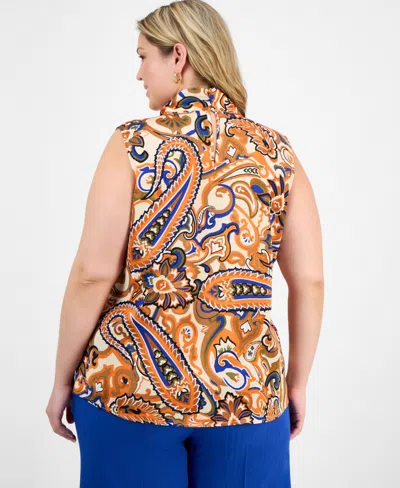 Tahari Asl Plus Size Paisley-print Tie-neck Blouse