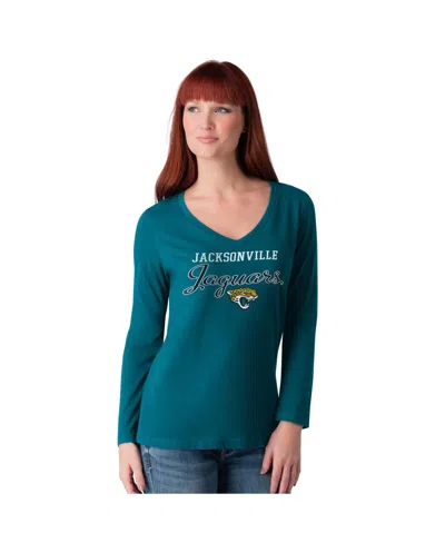 G-iii 4her By Carl Banks Women's Teal Jacksonville Jaguars Post Season Long Sleeve V-neck T-shirt In Burgundy