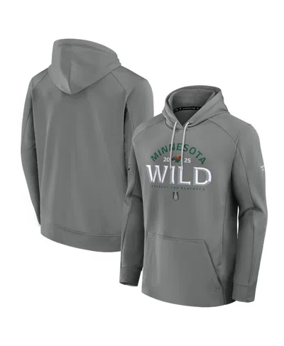 Fanatics Men's Gray Minnesota Wild 2025 Stanley Cup Playoffs Authentic Pro Rink Fly Fleece Pullover Hoodie In Gray
