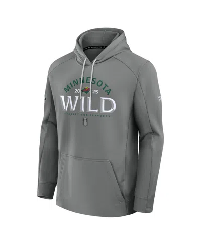 Fanatics Men's Gray Minnesota Wild 2025 Stanley Cup Playoffs Authentic Pro Rink Fly Fleece Pullover Hoodie In Gray