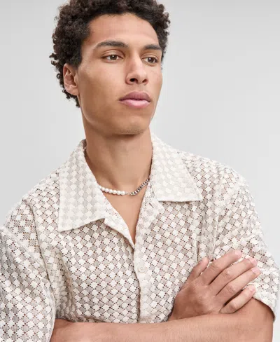 Mode Of One Men's Relaxed-fit Textured-knit Bubble Lace Button-down Camp Shirt, Exclusively At Macy's