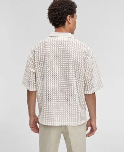 Mode Of One Men's Relaxed-fit Textured-knit Bubble Lace Button-down Camp Shirt, Exclusively At Macy's