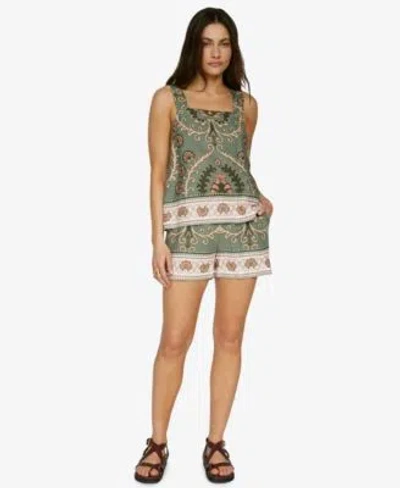 Sanctuary Womens Button Front Relaxed Tank Top Spring Breaker Border Print Shorts
