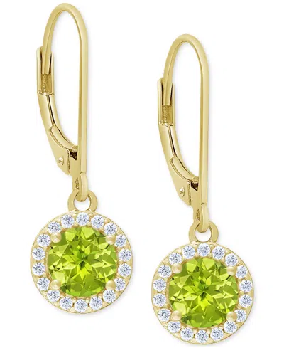 Macy's Peridot (1 Ct. T.w.) & Lab Grown White Sapphire (1/5 Ct. T.w.) Halo Drop Earrings In 14k Gold Over S